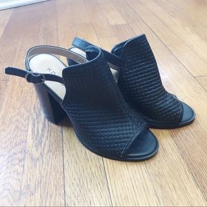 Kelsi Dagger Black Open Toe Block Heels
